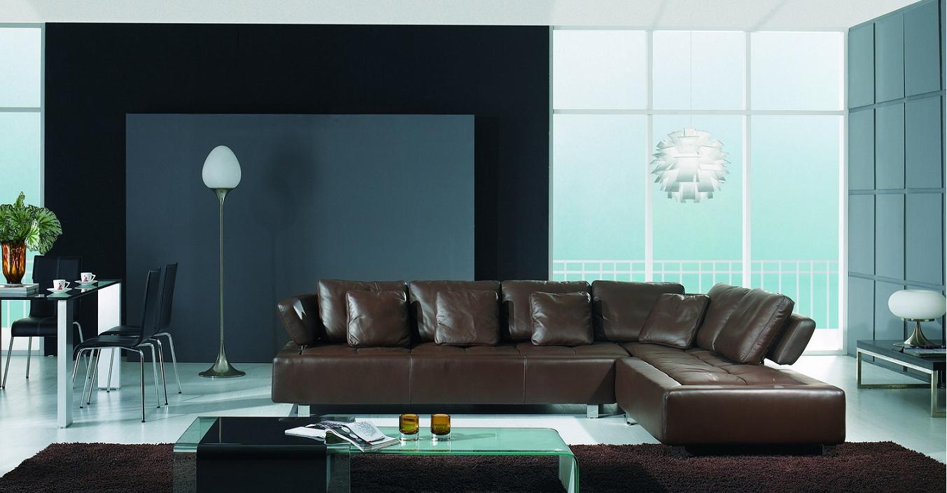 BO-3878 – Contemporary Brown Leather Sectional Sofa