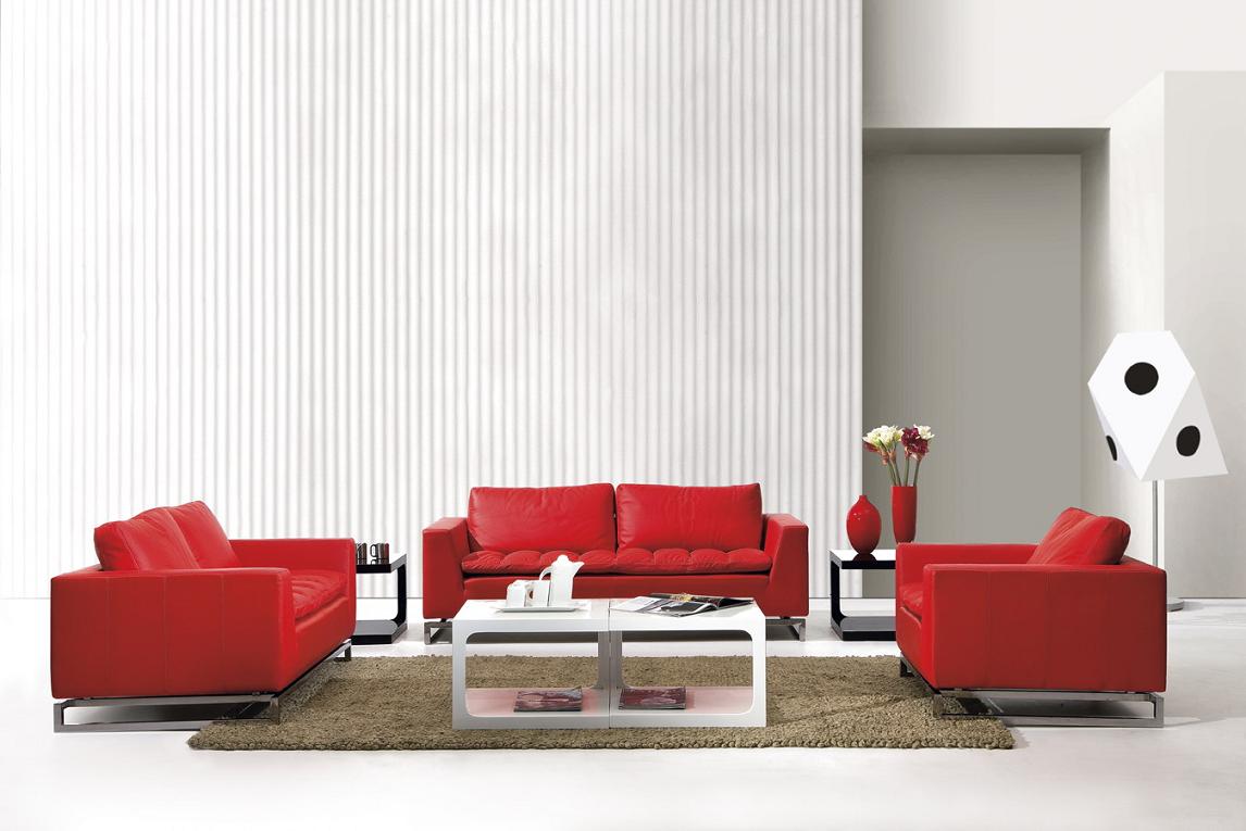 Manhattan Modern Red Leather Sofa Set