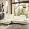 Savannah Modern White Full Leather Sectional Sofa with Headrests and Ottoman